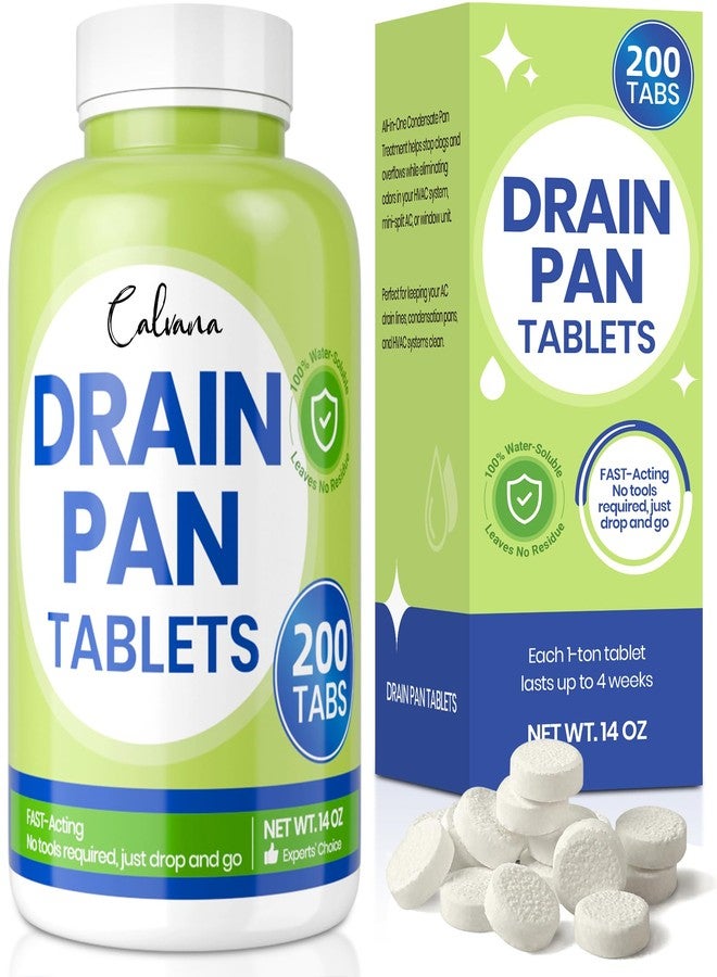 Calvana Drain Pan Tabs - 200 Tablets, AC Drain Line Cleaner, Fast-Acting Treatment for HVAC, Window Units, Mini-Splits, Dehumidifiers, Refrigerators - Lasts Up to 4 Weeks, No Residue, Water-Soluble - Image 1
